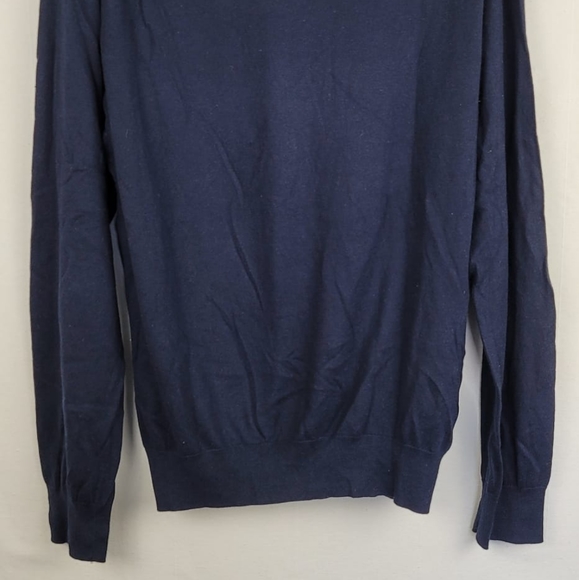 Bloomingdale's Navy Blue Crew Neck Cotton Cashmere Fine Knit Sweater Size Large - Picture 3 of 9
